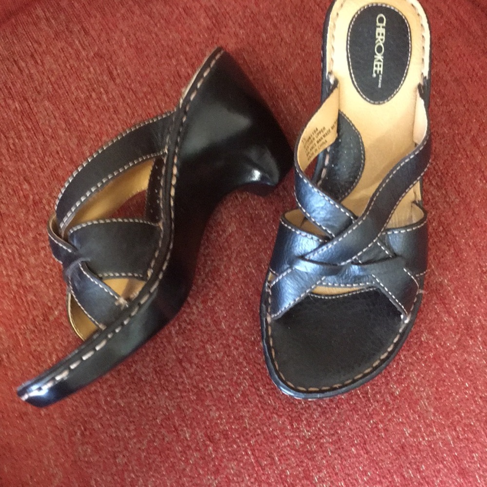 Wedge Sandals.  Leather upper. New size 7 1/2.